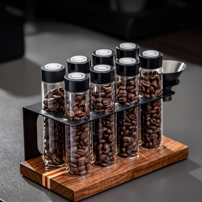 Coffee Equipment Rack - JUSTINLAU Glazen koffiebonenopslagpotten Luchtdichte 1-wegklep Houten