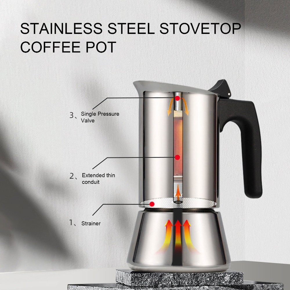 Coffee Equipment Wholesale - Roestvrijstalen Moka Pot Grote Capaciteit Zilverkleurige