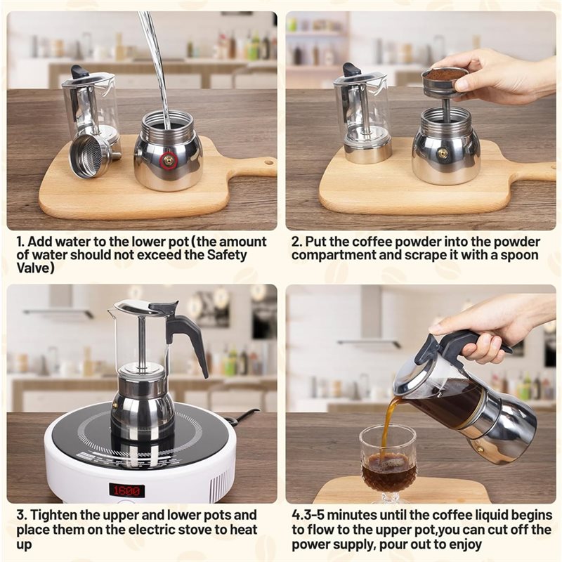 ABUI-Clear Glass 4 Cup Moka Po - Coffee Equipment Wholesale recensie en prijs